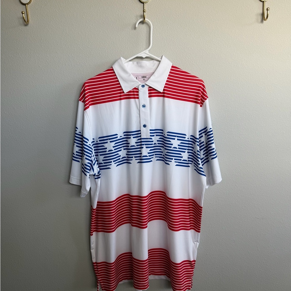 Red, White, and Blue Striped American Men's Polo Shirt